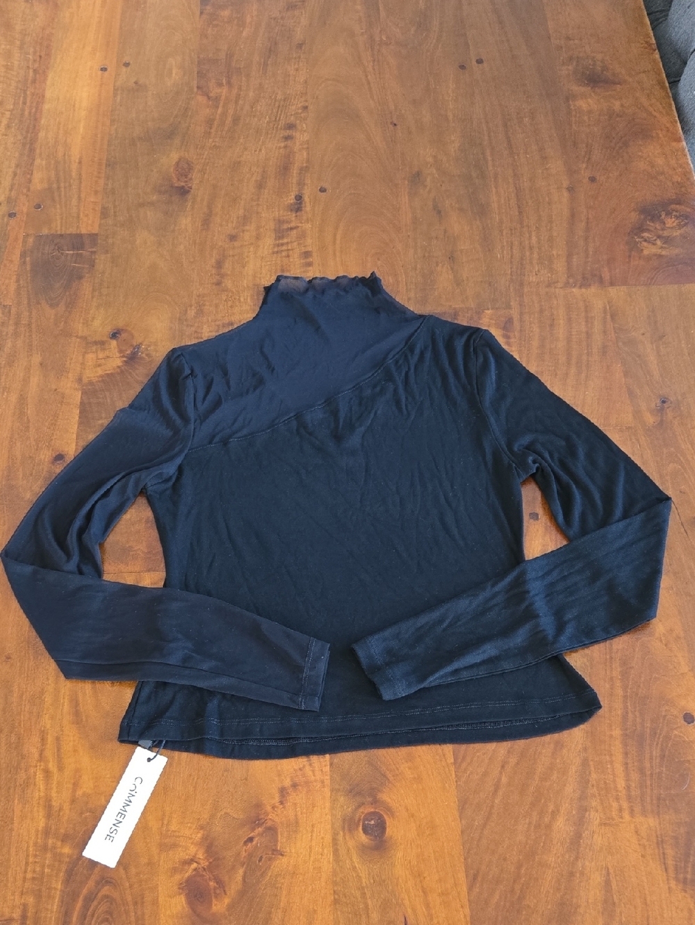 NWT Commense Black Long-Sleeve Mesh Mock Neck Top Size Large - Picture 2 of 6